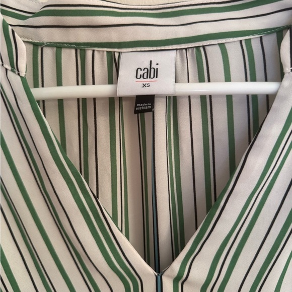 CAbi Awning Striped Blouse Size XS 3/4 Sleeves 5893 Academia Green White Black - Picture 3 of 4